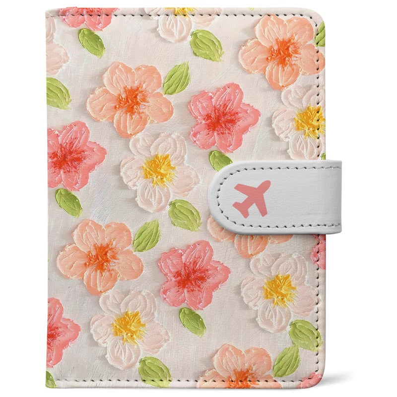 LumeTrav Passport Holder, Travel Wallet Cover with Pen Loop | Cute RFID Blocking Leather Case with Magnetic Closure for Travel Essentials-Flower - Image 1