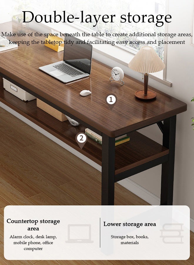 Spides Double Layer Office Table Multifunctional Standing Gaming Desk with Storage Rack Under the Table Ergonomic Design PC Desktop Computer Desk Study Writing Workstation Home Office Modern Simple Style Laptop Table for Bedroom Home Office Study - Image 3