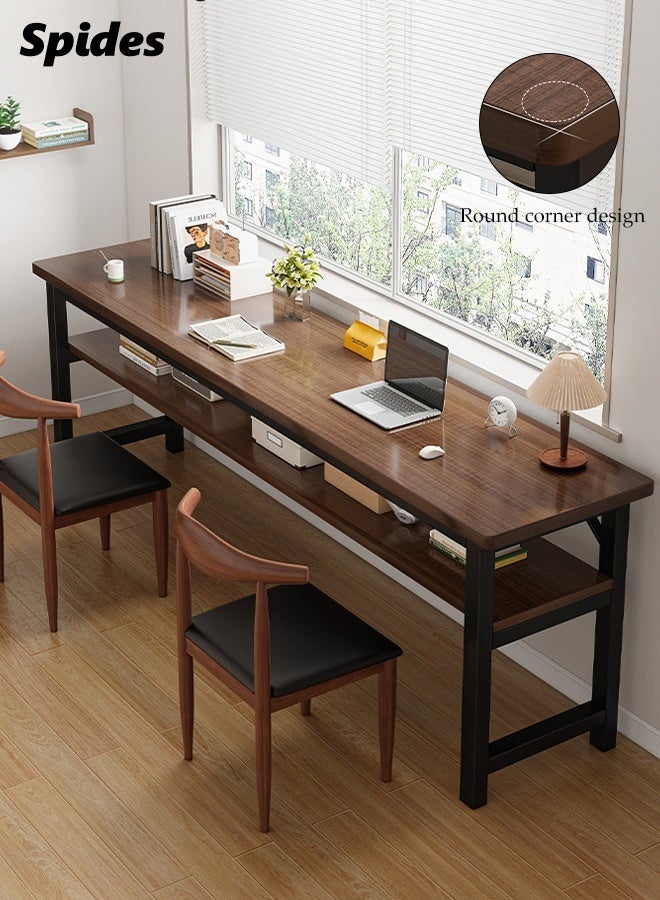 Spides Double Layer Office Table Multifunctional Standing Gaming Desk with Storage Rack Under the Table Ergonomic Design PC Desktop Computer Desk Study Writing Workstation Home Office Modern Simple Style Laptop Table for Bedroom Home Office Study - Image 1