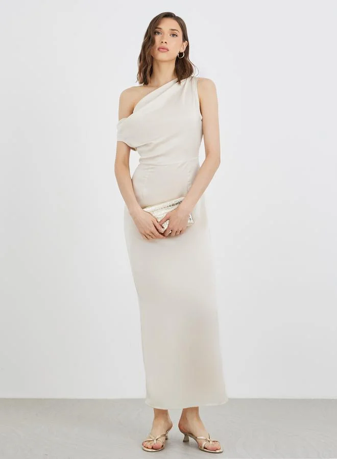 Take Two Take Two Solid One Shoulder A-Line Maxi Dress