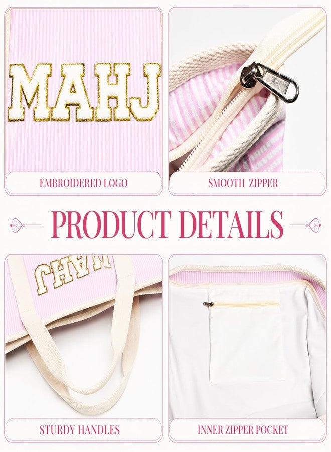 MASHDE American Pink Mahjong Bag Set, 3 Empty Pcs of Mahjong Rack Storage Bags with Pink Stripes, Mahjong Tile Bag for Women Mahjong Lover or Man Party Supplies - Image 4