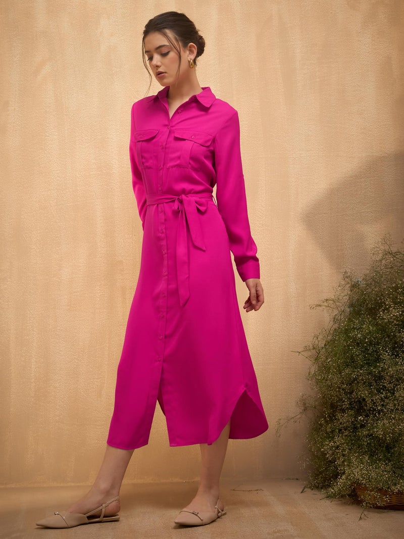 Rare Women Casual Hot Pink Colour Midi Solid Dress (EP8102A_Hot Pink_S) - Image 2