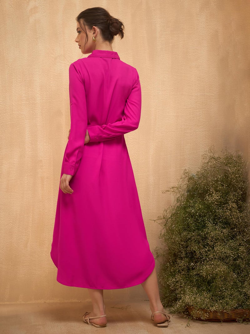 Rare Women Casual Hot Pink Colour Midi Solid Dress (EP8102A_Hot Pink_S) - Image 4