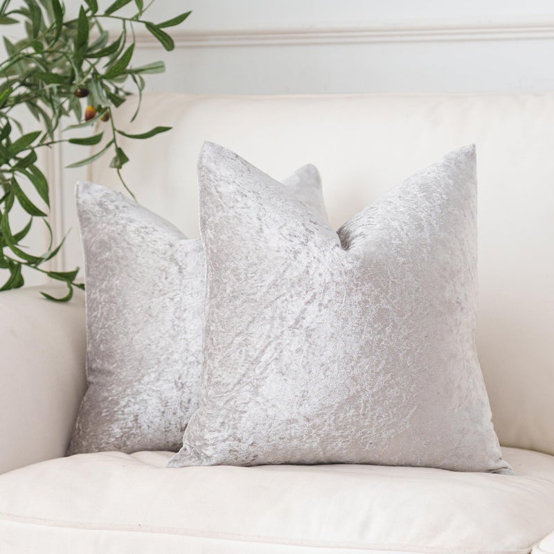 NiNi ALL Velvet Throw Pillow Covers Pack of 2 Silver Grey 18x18 Inch Decorative Luxurious Velour Pillow Cover Set of 2 Glossy Pillow case Cushion Cases for Couch Sofa Bed Outdoor - Image 1