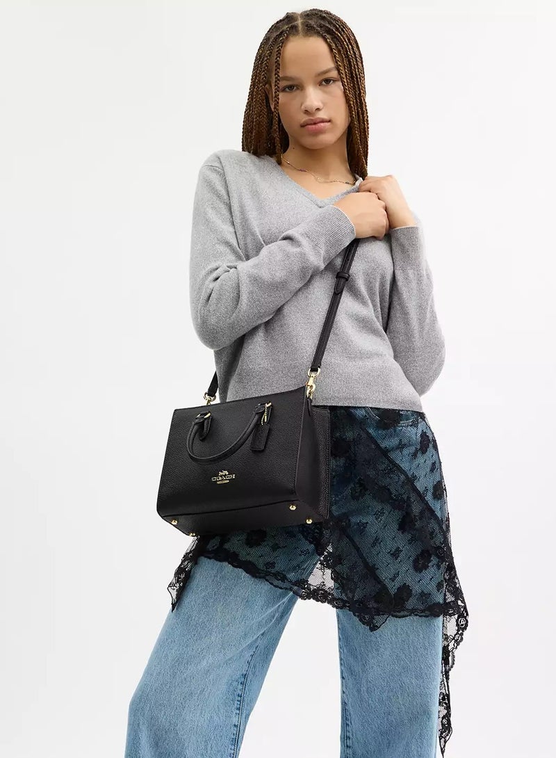 coachoutlet Coach Maggie Small Tote Bag In Signature Leather, Women's Shoulder Bag, Women's Cross-Body Bag, Women's Hand Bag, Women's Travel Bag, Black-25cm - Image 3