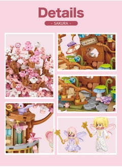 LOOPITYS 1149pcs Small Particle Assembly BlocksRomantic Cherry Blossom Tree House Comes with Small Dolls, Architectural Toys, Pink themed Cherry Blossom Tree Blocks, Especially Suitable as Birthday Gifts for Girls, Can be Used as Furniture Decorations ﻿ ﻿  - Image 3