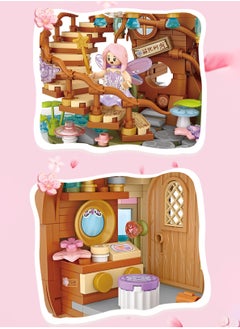 LOOPITYS 1149pcs Small Particle Assembly BlocksRomantic Cherry Blossom Tree House Comes with Small Dolls, Architectural Toys, Pink themed Cherry Blossom Tree Blocks, Especially Suitable as Birthday Gifts for Girls, Can be Used as Furniture Decorations ﻿ ﻿  - Image 5