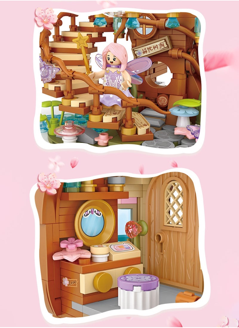 LOOPITYS 1149pcs Small Particle Assembly BlocksRomantic Cherry Blossom Tree House Comes with Small Dolls, Architectural Toys, Pink themed Cherry Blossom Tree Blocks, Especially Suitable as Birthday Gifts for Girls, Can be Used as Furniture Decorations ﻿ ﻿  - Image 5