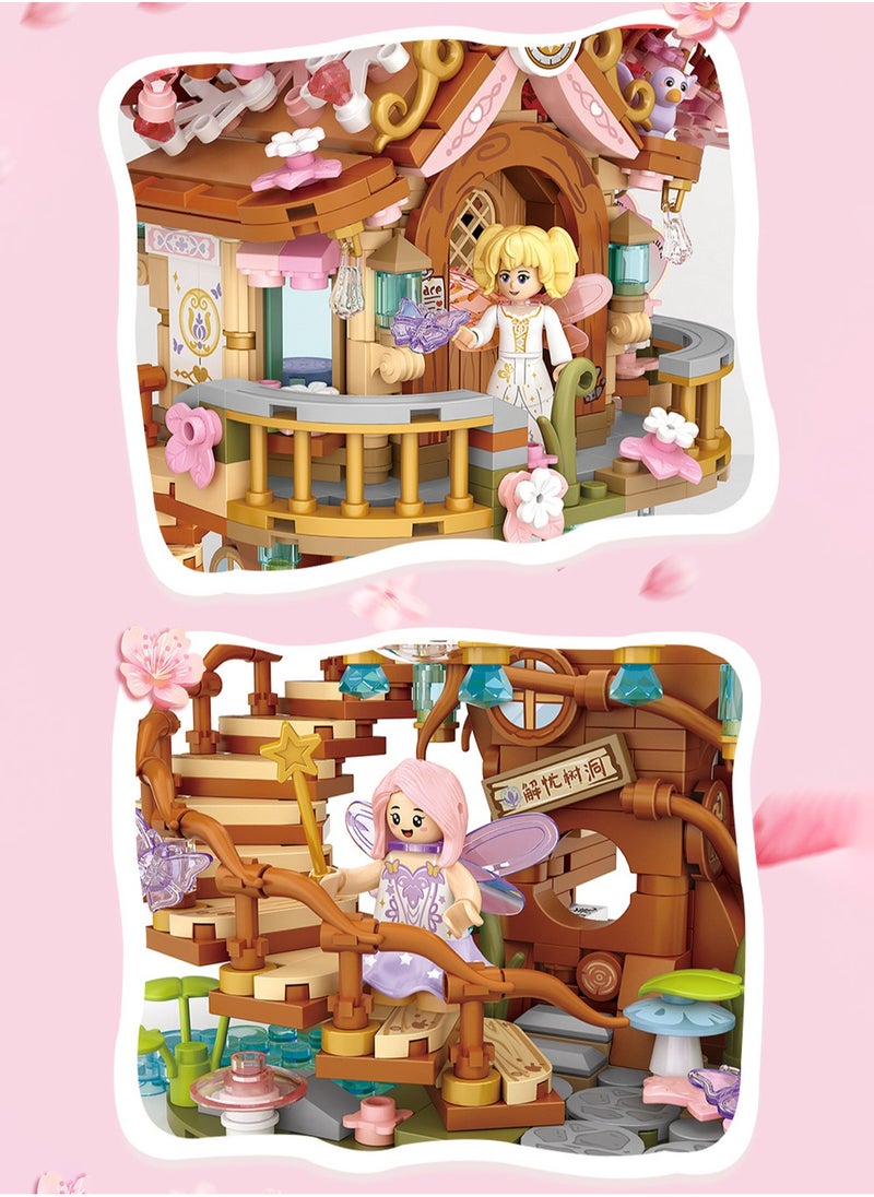 LOOPITYS 1149pcs Small Particle Assembly BlocksRomantic Cherry Blossom Tree House Comes with Small Dolls, Architectural Toys, Pink themed Cherry Blossom Tree Blocks, Especially Suitable as Birthday Gifts for Girls, Can be Used as Furniture Decorations ﻿ ﻿  - Image 4