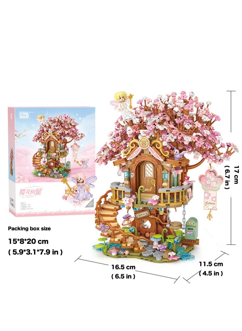 LOOPITYS 1149pcs Small Particle Assembly BlocksRomantic Cherry Blossom Tree House Comes with Small Dolls, Architectural Toys, Pink themed Cherry Blossom Tree Blocks, Especially Suitable as Birthday Gifts for Girls, Can be Used as Furniture Decorations ﻿ ﻿  - Image 2