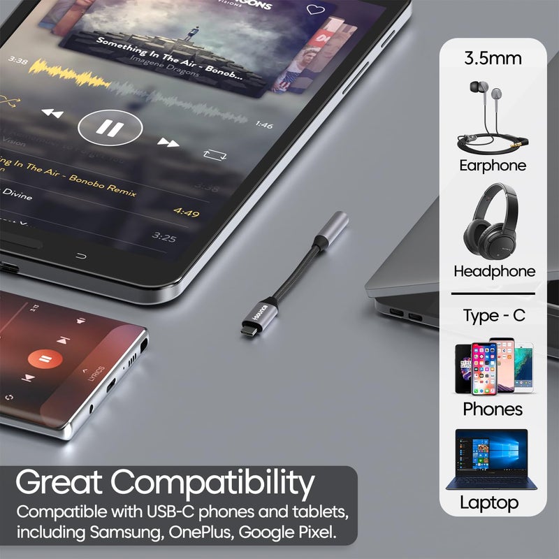 Sounce Type C to 3.5mm Portable Audio Aux Adapter, Connector, Built-in DAC, Braided Cable, Compatible with iPhone 16 Series /15 Series, Galaxy S25/S24 Ultra/S24 & Other Type C Phones - Image 5