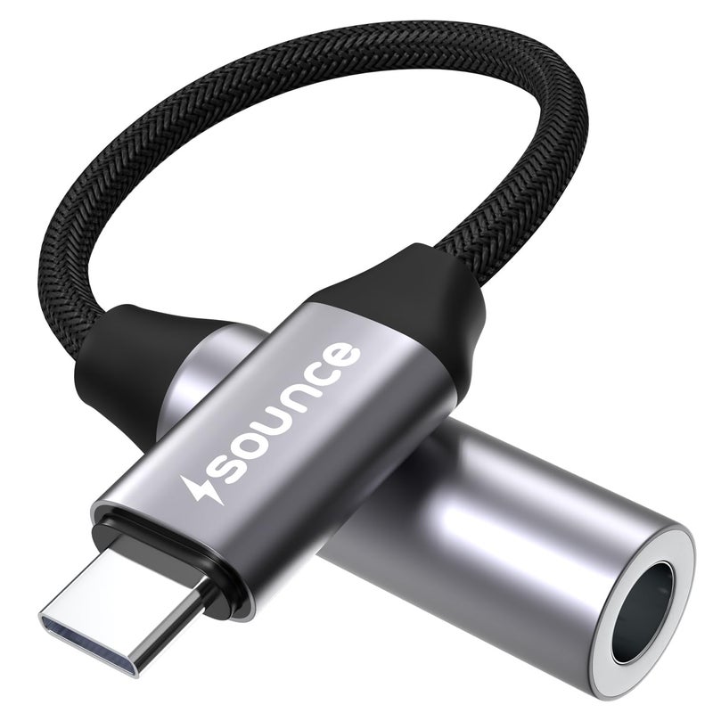Sounce Type C to 3.5mm Portable Audio Aux Adapter, Connector, Built-in DAC, Braided Cable, Compatible with iPhone 16 Series /15 Series, Galaxy S25/S24 Ultra/S24 & Other Type C Phones - Image 1