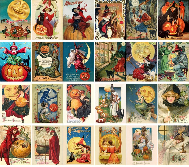 PIXILUV Vintage PostCards 24 pcs Halloween Pinup Witch Vintage Greeting Cards Reprint - Image 2