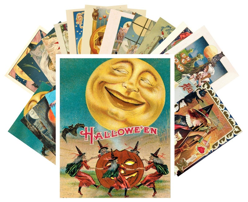 PIXILUV Vintage PostCards 24 pcs Halloween Pinup Witch Vintage Greeting Cards Reprint - Image 1