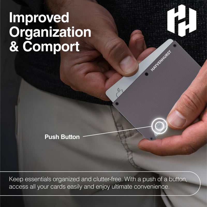 Hayvenhurst Wallet For Men - Reinvented Design Men's Wallet - Slim, Minimalistic & Seamless, Blocks RFID Scanners with a Cash Strap (Gunmetal) - Image 3