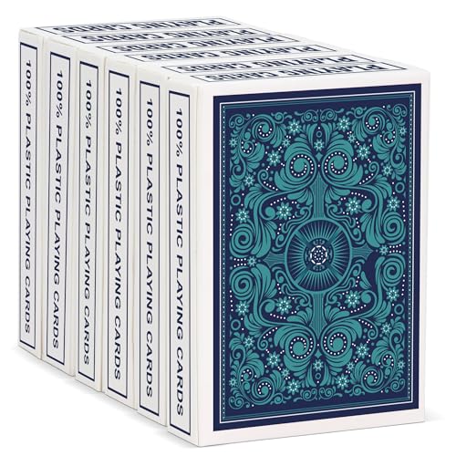 Timenued Plastic Playing Cards 6 PackWaterproof Playing Cards Bulk for AdultsFlexible and Easy Shuffle6 Decks of Poker Cards Professional SetStandard Playing Cards for Card Games 6 Blue - Image 1