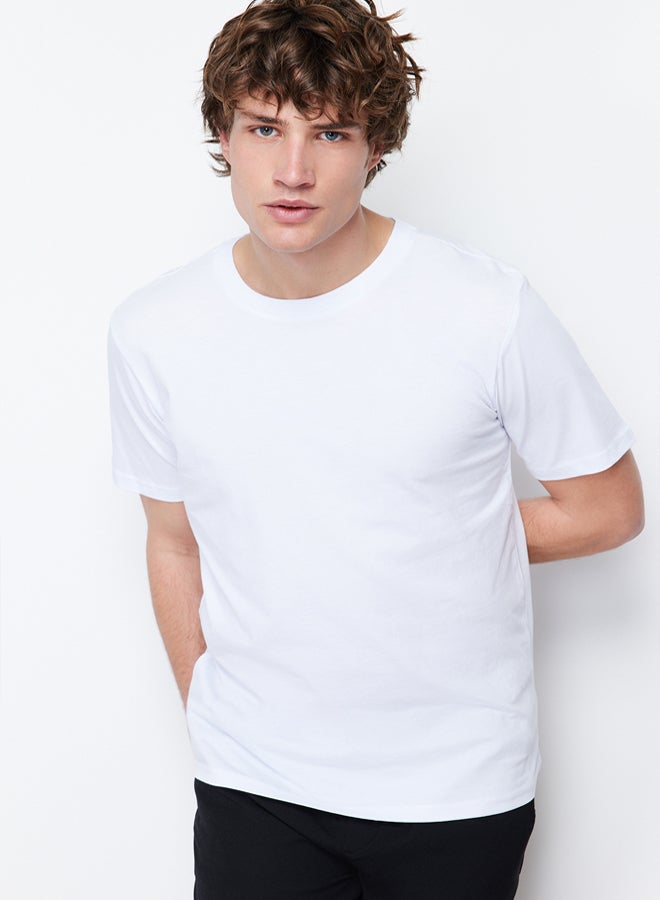 trendyol White Basic Slim Crew Neck Short Sleeve 100% Cotton T-Shirt TMNSS19BO0001 - Image 5