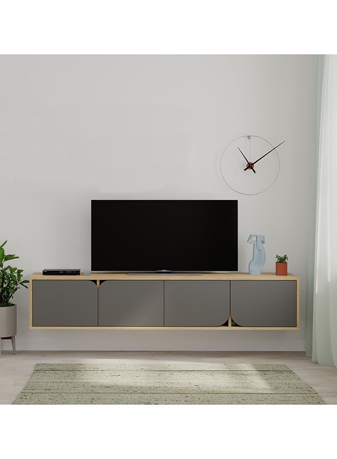 Mourah Home Spark Floating Tv Stand Cabinet Up To 70'' Inch Tv| Tv Unit Wall Mounted 4 Door| Tv Console| 180X35.6X35 Cm (Oak/Dark Grey)  - Image 3
