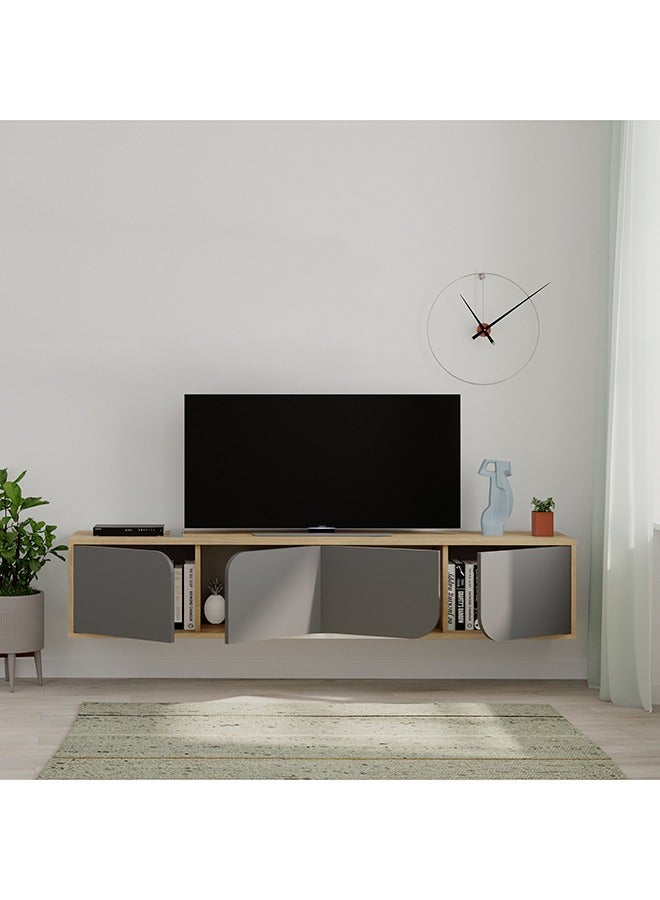 Mourah Home Spark Floating Tv Stand Cabinet Up To 70'' Inch Tv| Tv Unit Wall Mounted 4 Door| Tv Console| 180X35.6X35 Cm (Oak/Dark Grey)  - Image 2