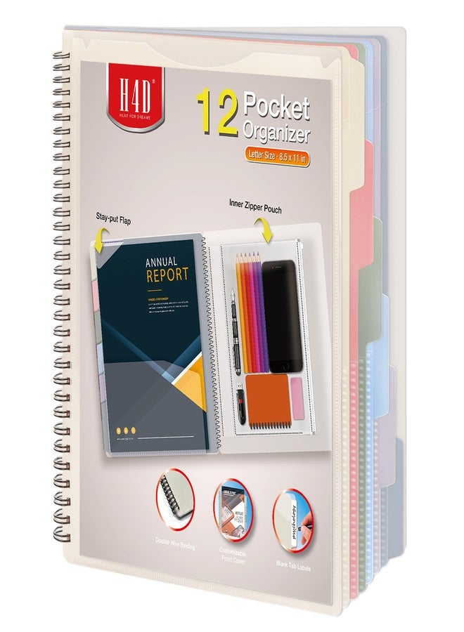 H4D 12 Pocket Morandi Color Spiral Multi Pocket Folder Poly Project Organizer - Image 1