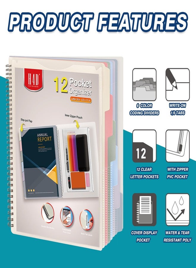H4D 12 Pocket Morandi Color Spiral Multi Pocket Folder Poly Project Organizer - Image 3