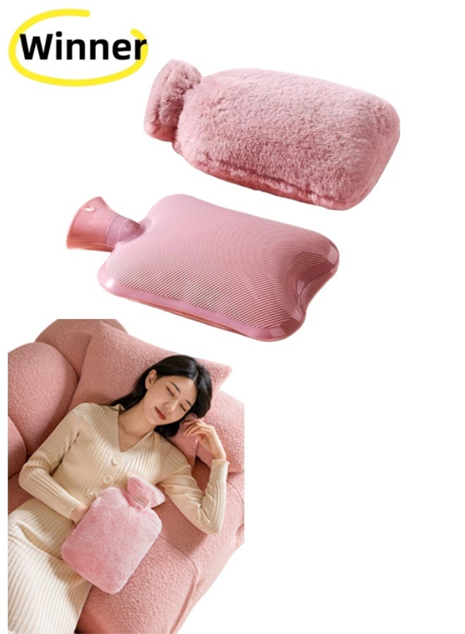 Winner Hot Water Bottle with Soft Cover Leakproof Hot Water Bag Long Plush Warm Hand Pouch Reusable Hot Water Pouch for Women and Girl Portable Hot Water Bag for Office Home Bed - Image 1