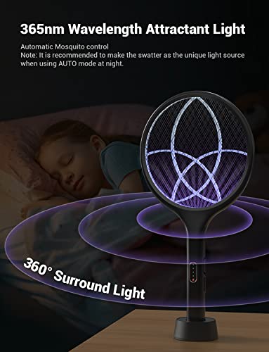 YISSVIC Electric Fly Swatter 4000V Bug Zapper Racket Dual Modes Mosquito Killer with Purple Mosquito Light Rechargeable for Indoor Home Office Backyard Patio Camping (2, Black) - Image 3