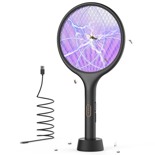 YISSVIC Electric Fly Swatter 4000V Bug Zapper Racket Dual Modes Mosquito Killer with Purple Mosquito Light Rechargeable for Indoor Home Office Backyard Patio Camping (2, Black) - Image 1
