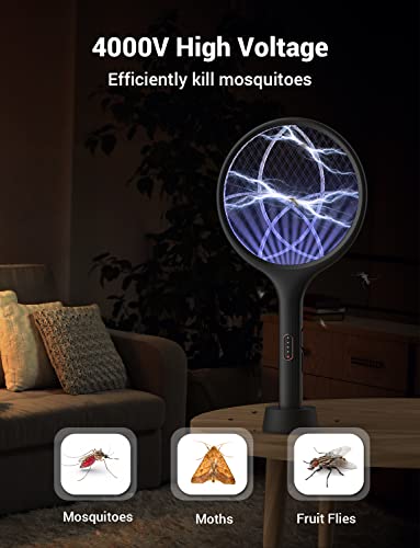 YISSVIC Electric Fly Swatter 4000V Bug Zapper Racket Dual Modes Mosquito Killer with Purple Mosquito Light Rechargeable for Indoor Home Office Backyard Patio Camping (2, Black) - Image 2