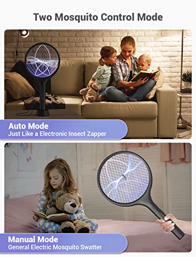 YISSVIC Electric Fly Swatter 4000V Bug Zapper Racket Dual Modes Mosquito Killer with Purple Mosquito Light Rechargeable for Indoor Home Office Backyard Patio Camping (2, Black) - Image 4
