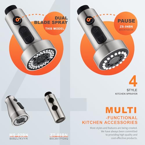 TIORIY Pull Down Spray Head Replacement - for Kitchen Faucet Sprayer Head with 15 Adapters, 3 Function Pull Out Faucet Spray Nozzle, Brushed Nickel - Image 5