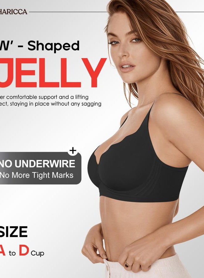 SHARICCA Jelly Bras for Women with Support - S-2XL - Wireless Seamless Padded Bralettes No Underwire Tshirt Everyday Comfort Bra, Black, L - Image 2