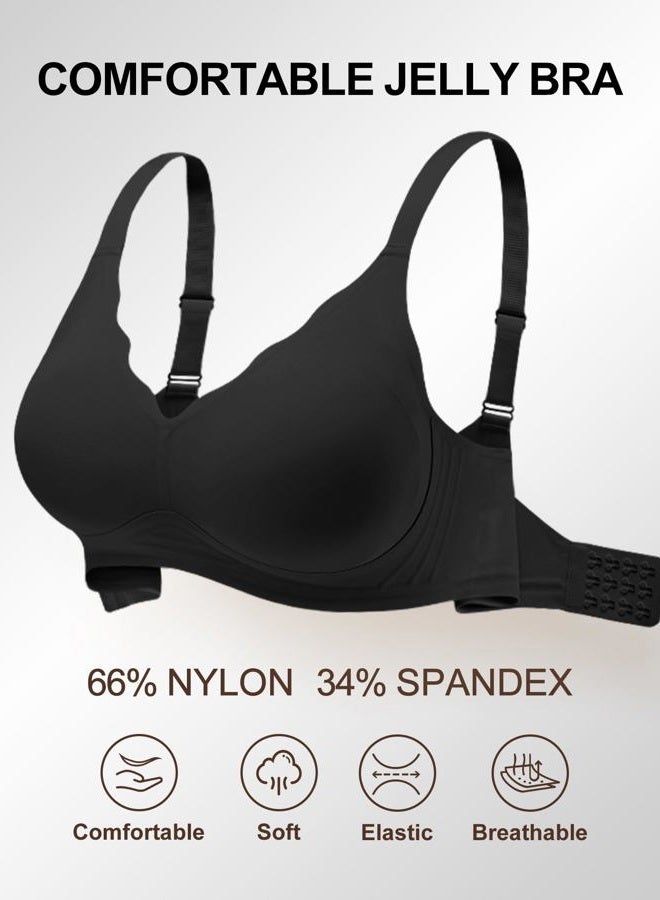 SHARICCA Jelly Bras for Women with Support - S-2XL - Wireless Seamless Padded Bralettes No Underwire Tshirt Everyday Comfort Bra, Black, L - Image 4