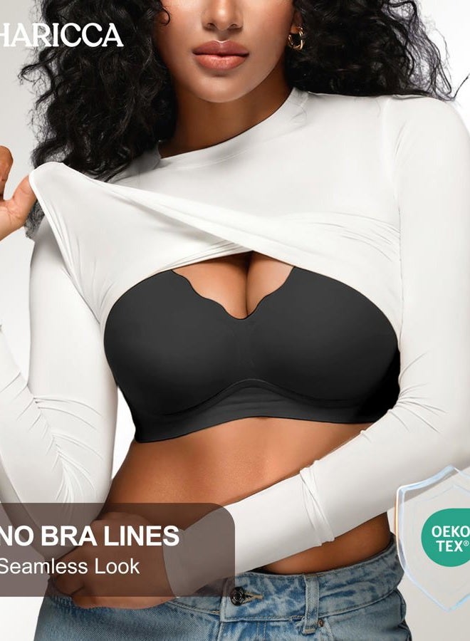 SHARICCA Jelly Bras for Women with Support - S-2XL - Wireless Seamless Padded Bralettes No Underwire Tshirt Everyday Comfort Bra, Black, L - Image 5