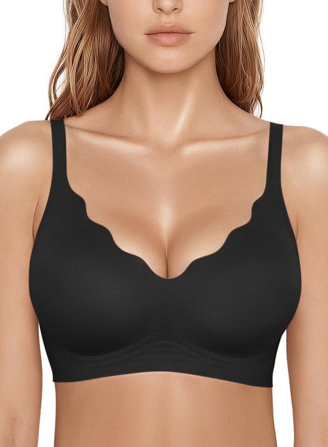 SHARICCA Jelly Bras for Women with Support - S-2XL - Wireless Seamless Padded Bralettes No Underwire Tshirt Everyday Comfort Bra, Black, L - Image 1