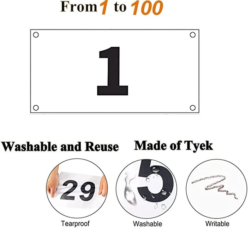 Kyzistn أرقام سباق كيزستين 1-100 كبيرة مع دبابيس أمان لفعاليات سباق الماراثون - تايفيك مقاوم للتمزق وماء (7X4 بوصة) - Image 3