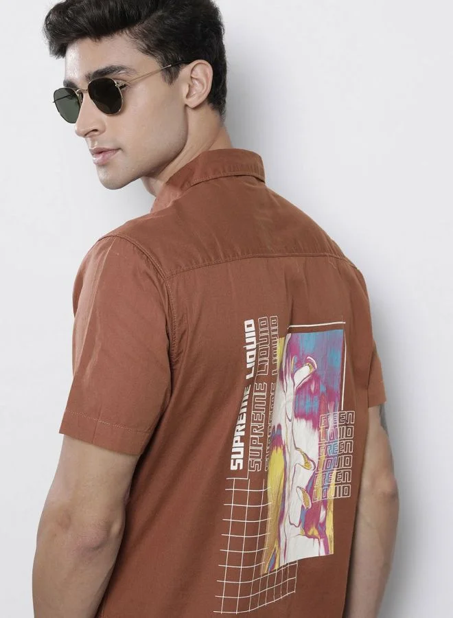 The Indian Garage Co Men Regular Fit Placement Print Half Sleeves Spread Collar Casual Shirt
