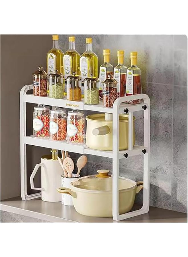 HOOKOR Extendable Kitchen Cabinet Shelf Organizers,Microwave Oven Rack Stand Organizer,Kitchen Countertop Storage, Spice Organizer,Under Sink Cabinet Organizer for Kitchen Bathroom Cabinet (White) - Image 1
