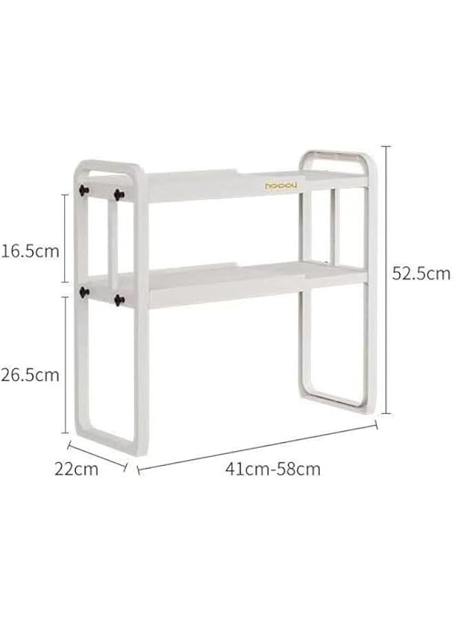 HOOKOR Extendable Kitchen Cabinet Shelf Organizers,Microwave Oven Rack Stand Organizer,Kitchen Countertop Storage, Spice Organizer,Under Sink Cabinet Organizer for Kitchen Bathroom Cabinet (White) - Image 2