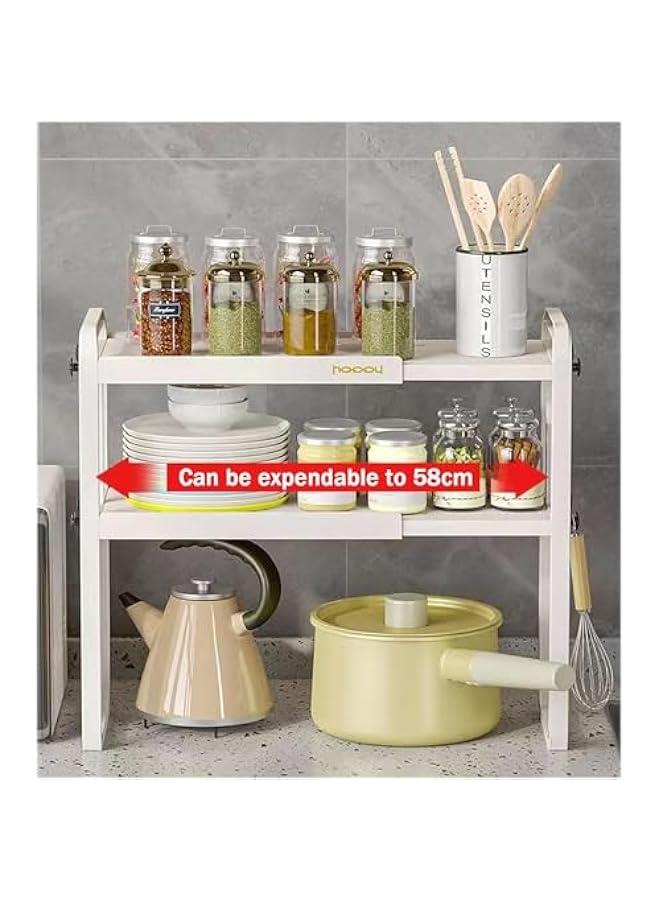 HOOKOR Extendable Kitchen Cabinet Shelf Organizers,Microwave Oven Rack Stand Organizer,Kitchen Countertop Storage, Spice Organizer,Under Sink Cabinet Organizer for Kitchen Bathroom Cabinet (White) - Image 5