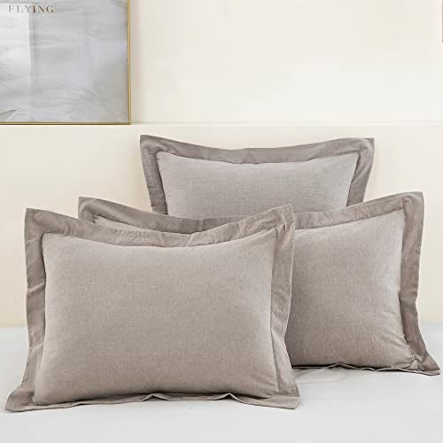 DAUAOTO Euro Shams Square Pillow Cushion Cover 2pc Set Washed Cotton 26"x26" Super Soft Decorative(Euro/Beige) - Image 1