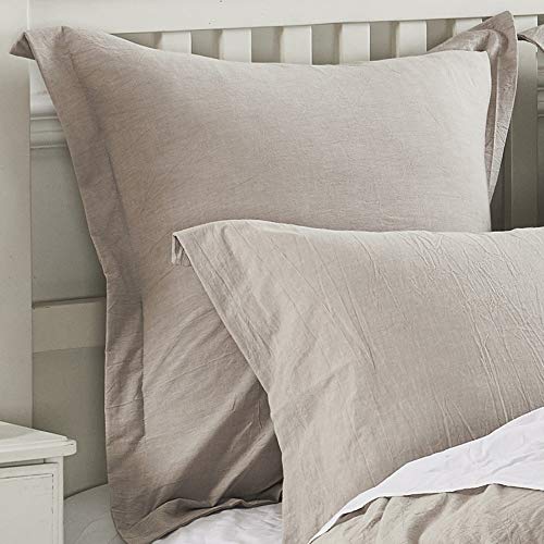 DAUAOTO Euro Shams Square Pillow Cushion Cover 2pc Set Washed Cotton 26"x26" Super Soft Decorative(Euro/Beige) - Image 4