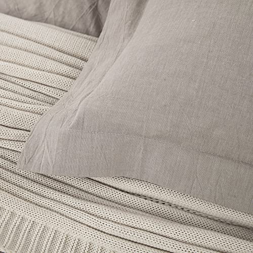 DAUAOTO Euro Shams Square Pillow Cushion Cover 2pc Set Washed Cotton 26"x26" Super Soft Decorative(Euro/Beige) - Image 2