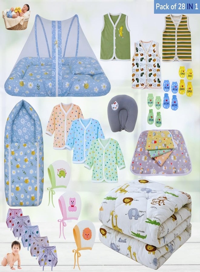 Toddylon Newborn Baby Essentials Kit 28 Items Combo Set | New Born Baby Kit 0–6 Months | Baby Products Maternity Delivery Bag Kit (Blue) - Image 2