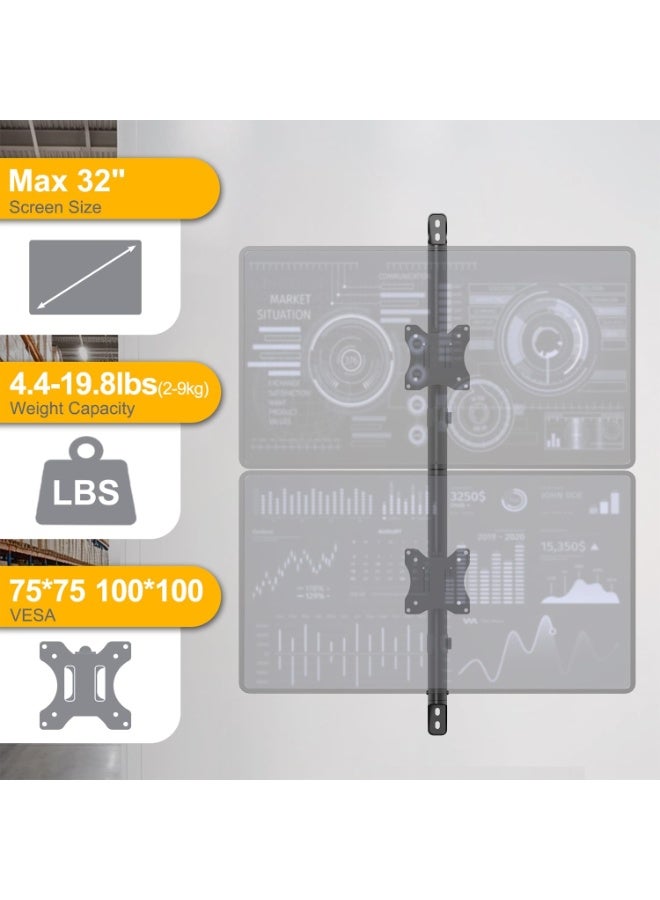 حامل جداري احترافي مزدوج للشاشات - نظام محاذاة راسي متراكم - دعم هيكلي كامل الحركة وشديد التحمل لشاشتين مستقلتين - حل مكتبي هندسي موفر للمساحة مع إمكانية الإمالة والتحريك والدوران - Image 5