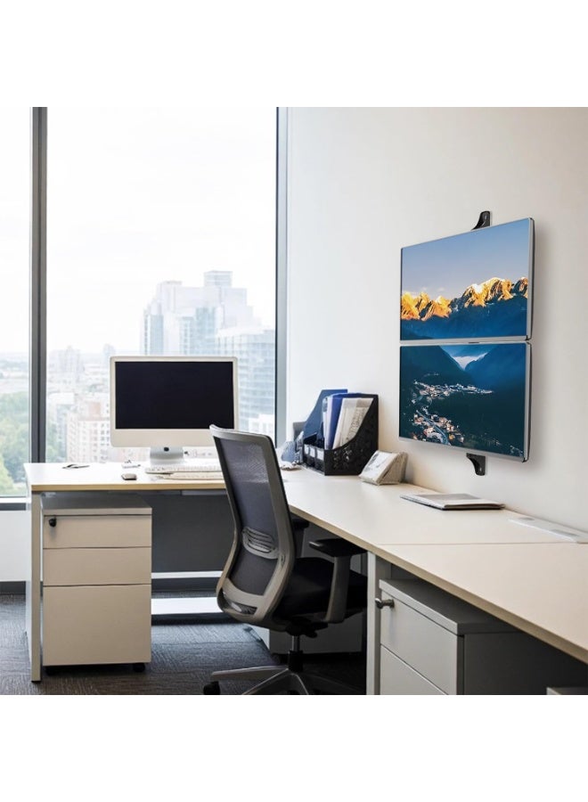 حامل جداري احترافي مزدوج للشاشات - نظام محاذاة راسي متراكم - دعم هيكلي كامل الحركة وشديد التحمل لشاشتين مستقلتين - حل مكتبي هندسي موفر للمساحة مع إمكانية الإمالة والتحريك والدوران - Image 4