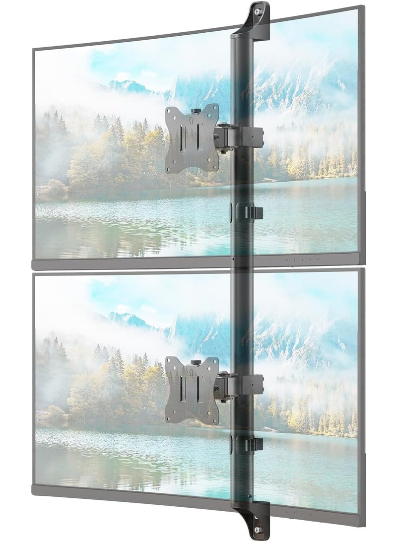 حامل جداري احترافي مزدوج للشاشات - نظام محاذاة راسي متراكم - دعم هيكلي كامل الحركة وشديد التحمل لشاشتين مستقلتين - حل مكتبي هندسي موفر للمساحة مع إمكانية الإمالة والتحريك والدوران - Image 1