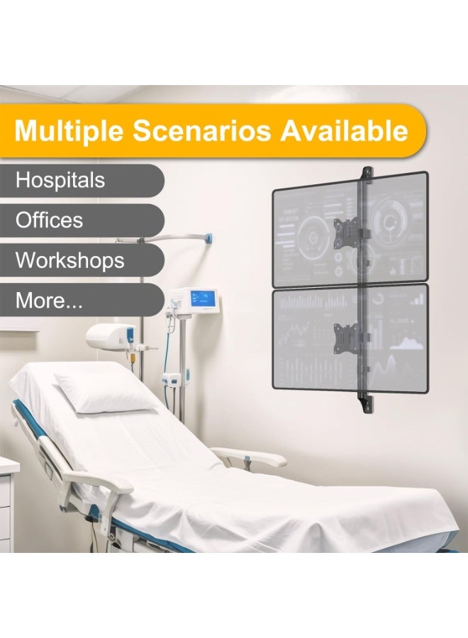 حامل جداري احترافي مزدوج للشاشات - نظام محاذاة راسي متراكم - دعم هيكلي كامل الحركة وشديد التحمل لشاشتين مستقلتين - حل مكتبي هندسي موفر للمساحة مع إمكانية الإمالة والتحريك والدوران - Image 2