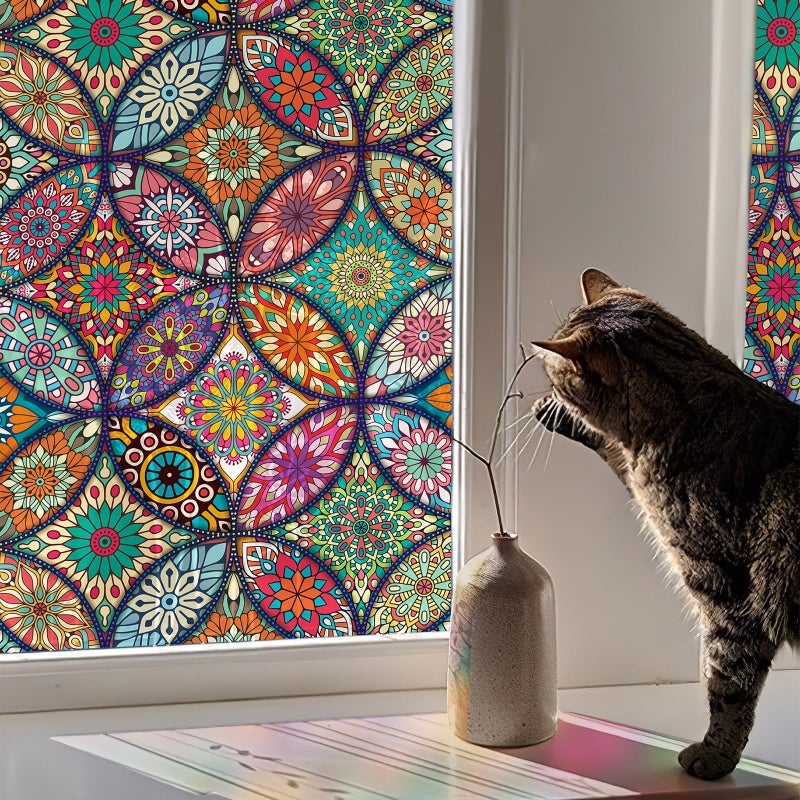 Stained Glass Window Film Privacy Decorative Tinting Film for Home Frosted Bathroom Window Coverings Static Cling NonAdhesive