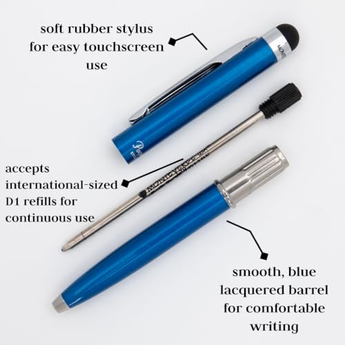 MONTEVERDE USA Poquito Stylus Pen - Cobalt Blue | Compact Metal Ballpoint Pen with Capacitive Stylus | Refillable with D1 Standard International Mini Ballpoint Refills - Image 4